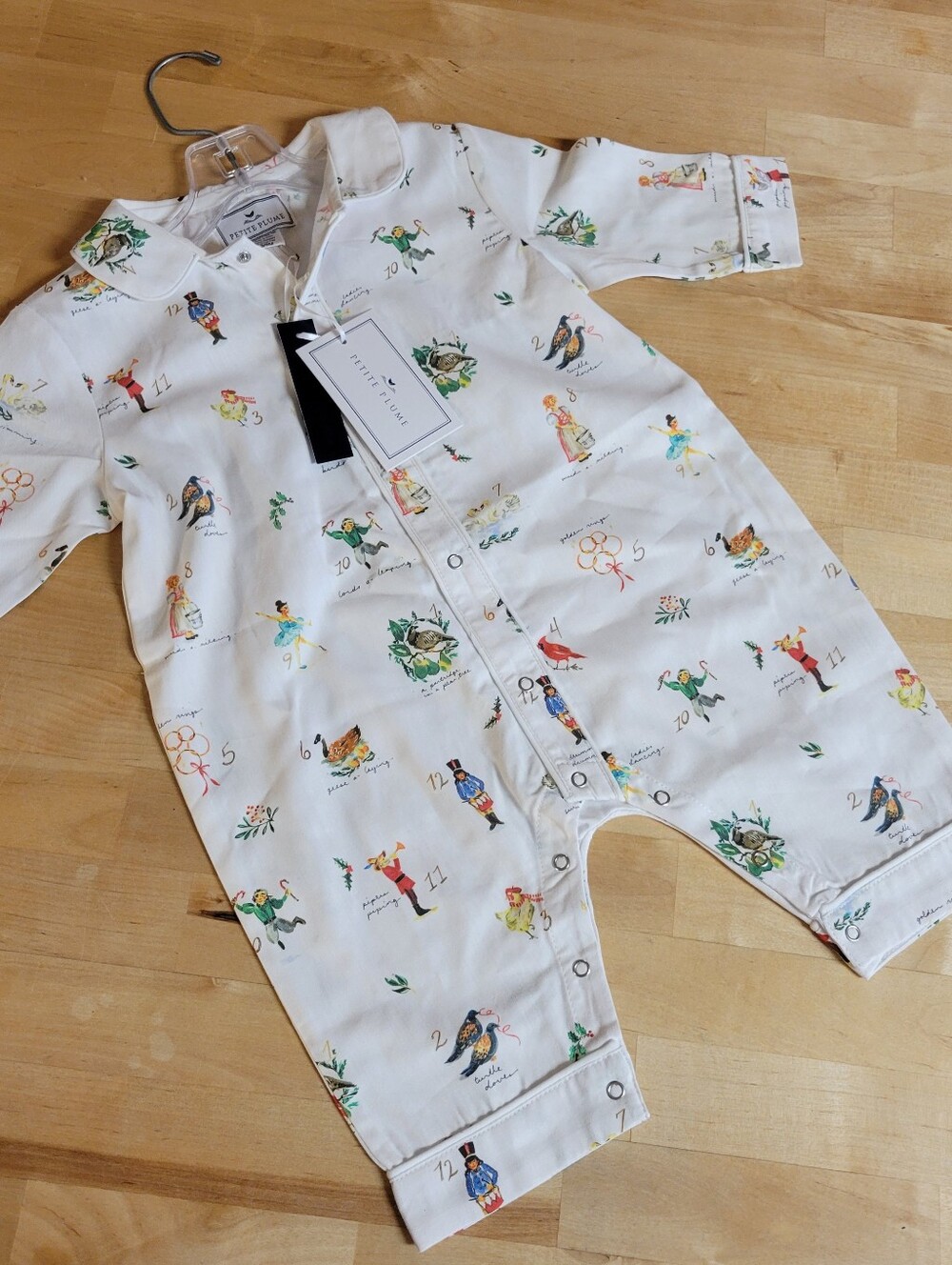 Petite Plume Baby’s Twill Cambridge Romper in 12 Days of Christmas - Picture 4 of 7